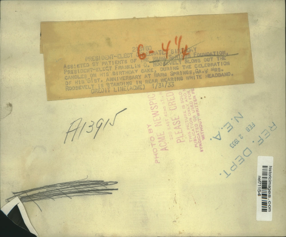 1933 Press Photo Franklin Roosevelt celebrates birthday with hospital patients