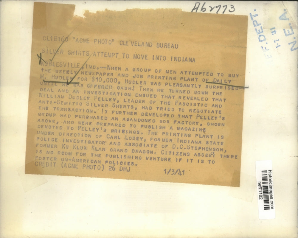 1941 Press Photo Abandoned Box factory purchased for William Pelley's writings