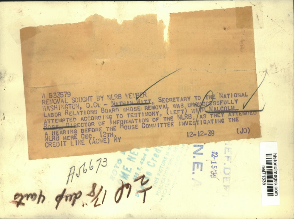 1939 Press Photo Nathan Witt attends a hearing with Malcolm Ross - nef71335