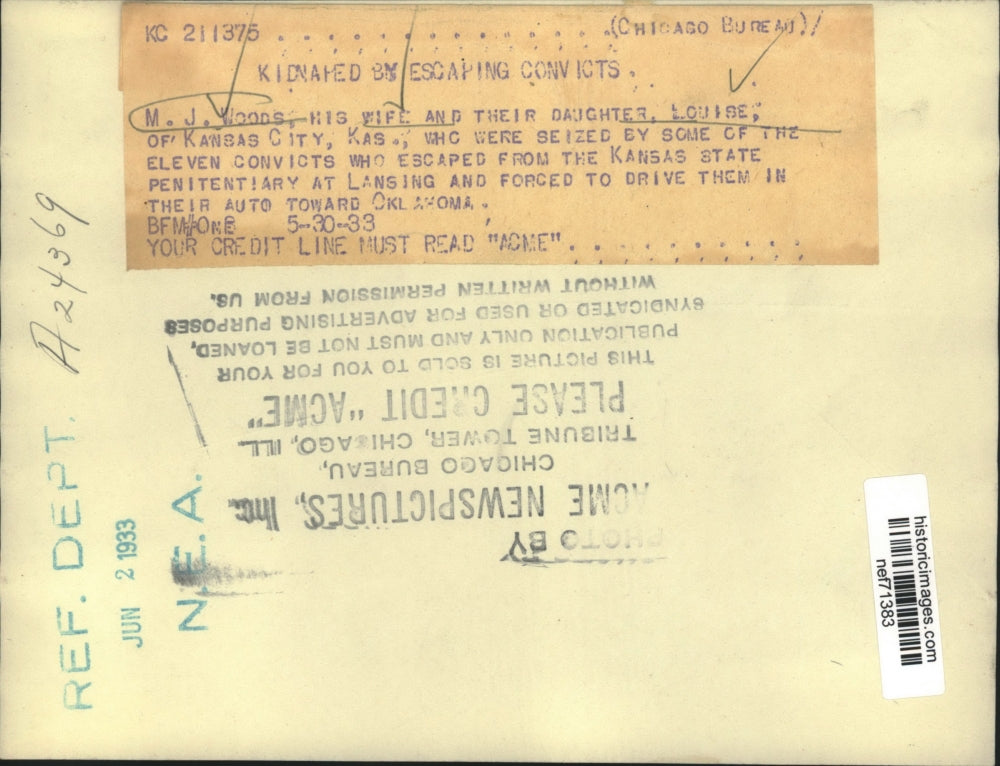 1933 Press Photo M. J. Woods and his family were kidnapped by escaped convicts