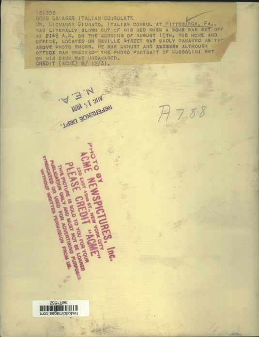 1931 Press Photo Dr. Giovanni Giurato's home badly damaged after bomb explosion