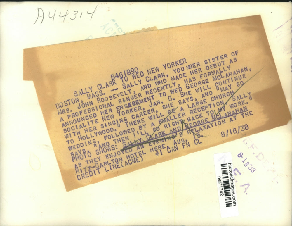 1938 Press Photo Sally Clark and George McLanahan announce engagement