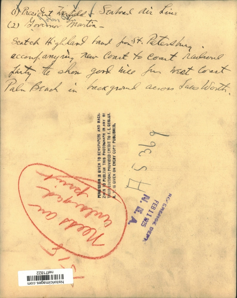 1925 Press Photo President Warfield, Martin Scatch and the St. Petersburgh Band