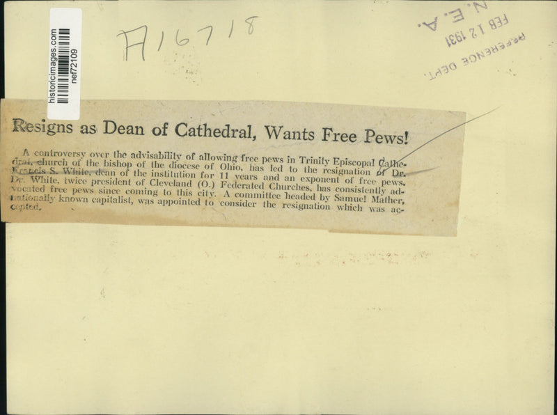Load image into Gallery viewer, 1931 Press Photo Dr. Francis S. White Dean of Trinity Episcopal Cathedral
