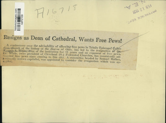 1931 Press Photo Dr. Francis S. White Dean of Trinity Episcopal Cathedral