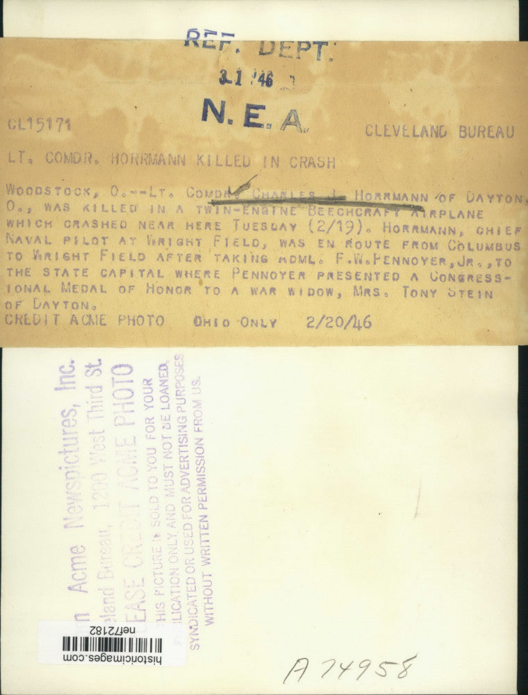 1946 Press Photo Lieutenant Commander Charles J. Horrmann of Dayton Ohio