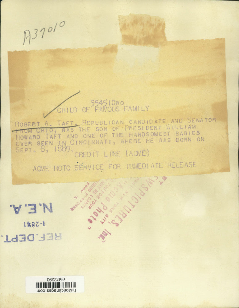 1941 Press Photo Pres. William Howard Taft's son, Robert A. Taft in Cincinnati