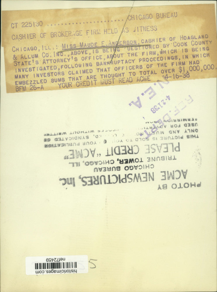 1938 Press Photo Ms. Anderson being interviewed at Attorney's office in Chicago