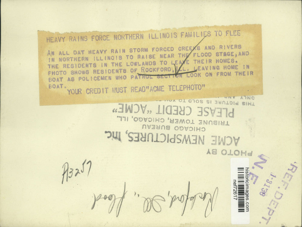 1938 Press Photo Flood caused by heavy rains forced Rockford residents to flee