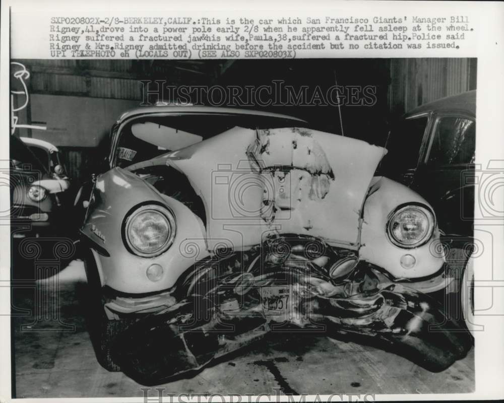 1959 Press Photo Car Wreckage of San Francisco&#39;s Giants&#39; Manager Bill Rigney