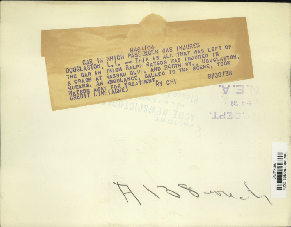 1938 Press Photo Wreckage of Auto at Nassau Blvd and 246th St Douglaston Queens