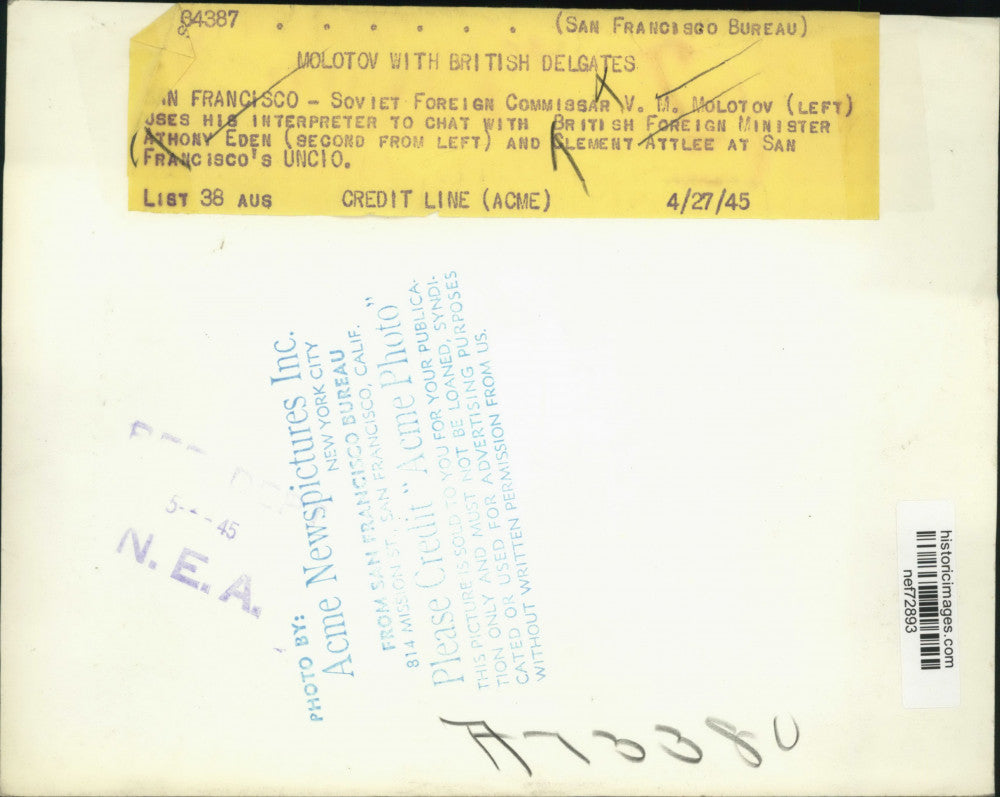 1945 Press Photo San Francisco-Soviet Diplomat V. Molotov with British Delegates