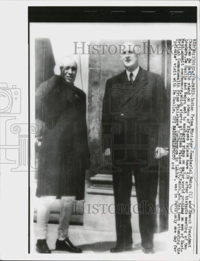 1960 Press Photo Jawaharlal Nahru and Charles de Gaulle at Elysee Palace, Paris