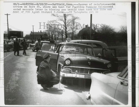 1957 Press Photo Scene of manhunt for fugitive Francis Kolakowski, Connecticut