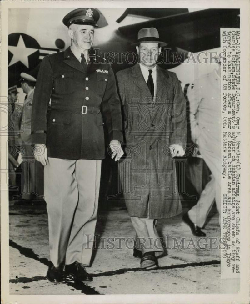 Load image into Gallery viewer, 1951 Press Photo General Omar N. Bradley with Charles Bohlen in Washington, DC
