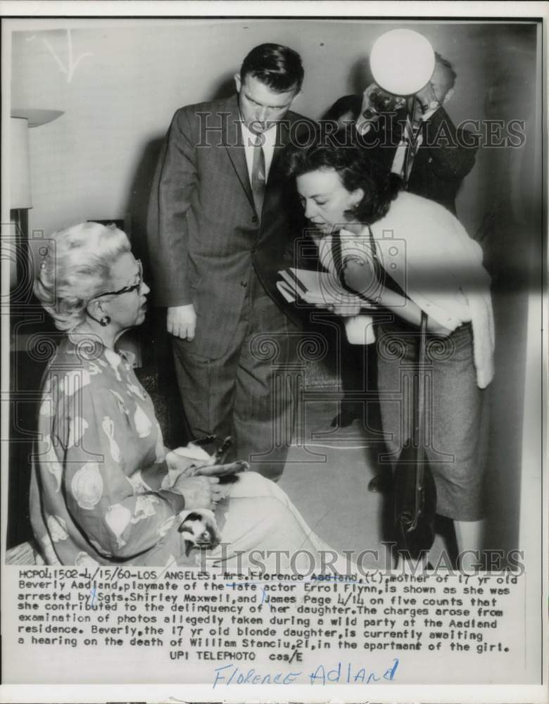 1960 Press Photo Florence Aadland charged in aiding daughter's delinquency, CA- Historic Images