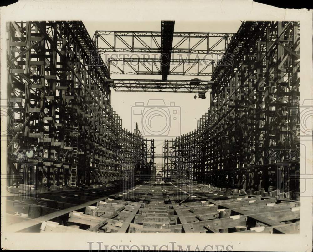 1926 Press Photo Structure for laying of the "keel" of U.S.S. Pensacola, N.Y.