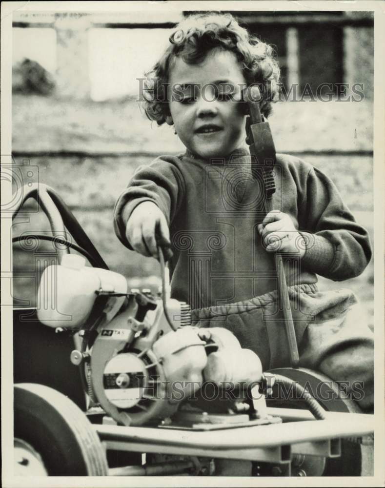 1969 Press Photo 5-year-old Megan &quot;working&quot; on her cycle, Sydney, Australia- Historic Images