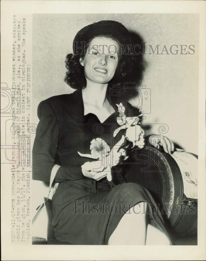 1948 Press Photo Begian beauty contest winner Odette Fernon arrives in U.S.- Historic Images