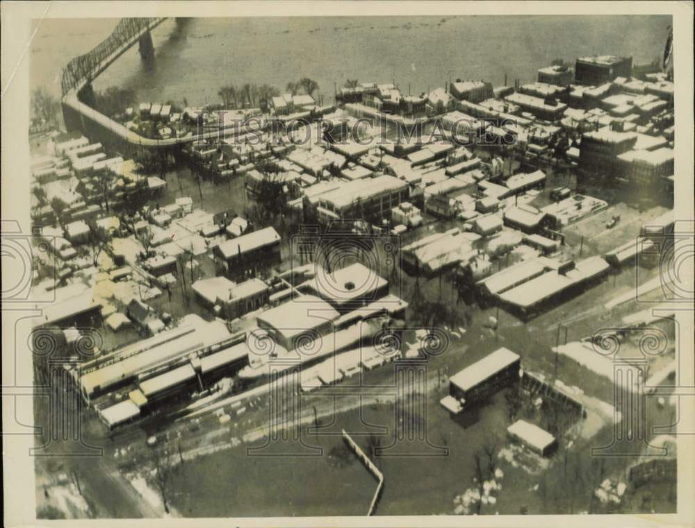 1936 Press Photo Aerial view of flood stricken streets in Marietta, Ohio- Historic Images