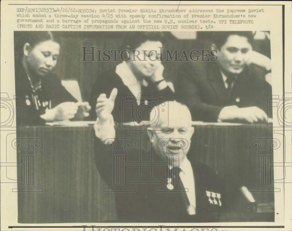 1962 Press Photo Nikita Khrushchev speaks at Supreme Soviet, Russia - nei16271- Historic Images