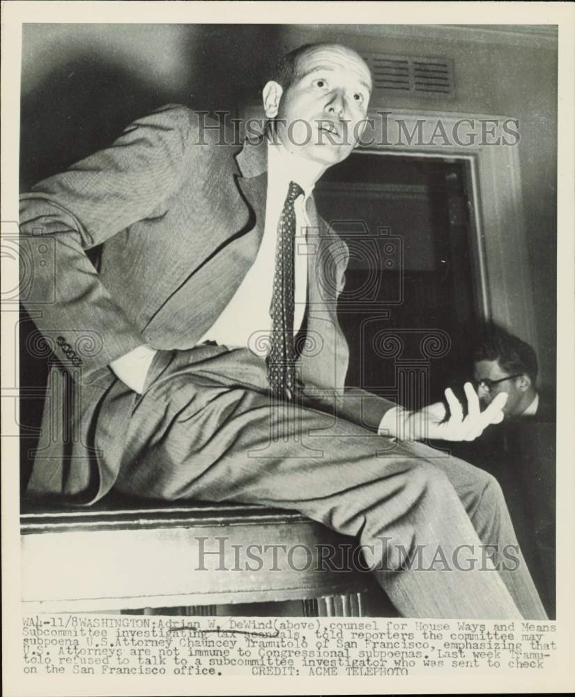 1951 Press Photo Adrian W. DeWind answering reporters in Washington - nei17059- Historic Images