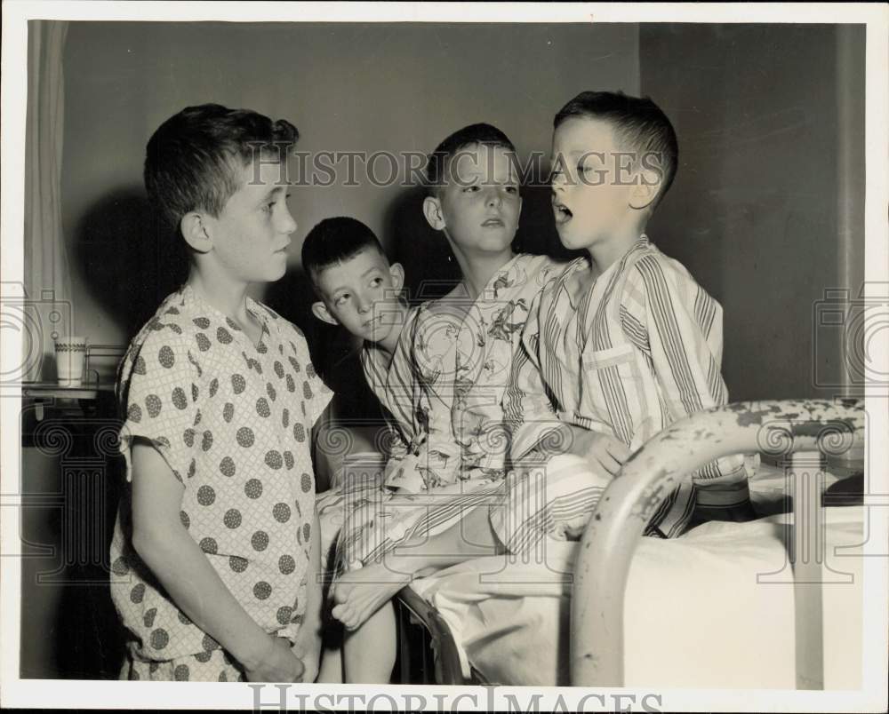 1955 Press Photo The Brogan brothers, recuperating from tonsil surgeries, Ohio- Historic Images