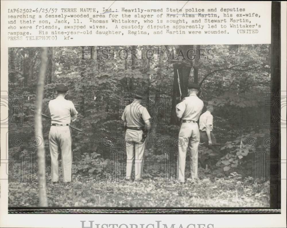 1957 Press Photo Police search for Thomas Whitaker, slayer of ex-wife & son, IN- Historic Images