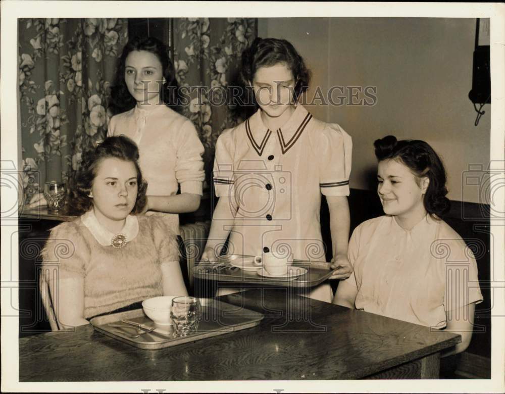 1940 Press Photo West High students demonstrate the proper way of serving food- Historic Images