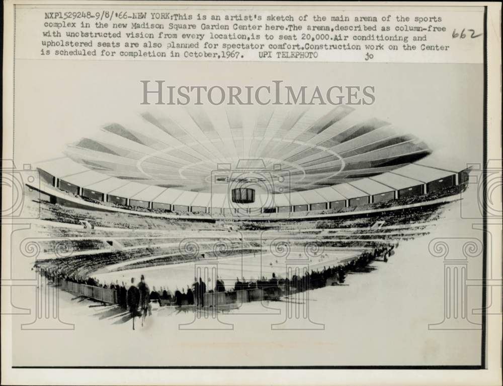 1966 Press Photo Artist&#39;s sketch of new arena at Madison Square Garden, New York- Historic Images