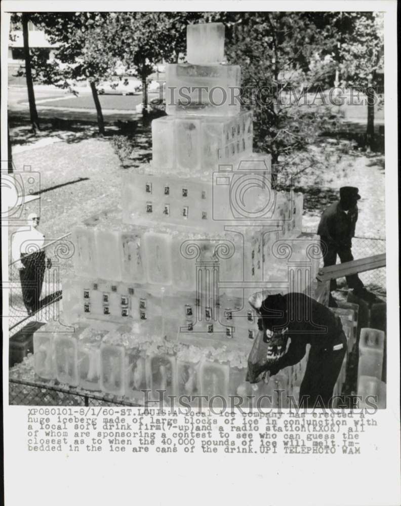 1960 Press Photo 7-Up &amp; KXOK sponsor ice melting contest, St. Louis, Missouri- Historic Images