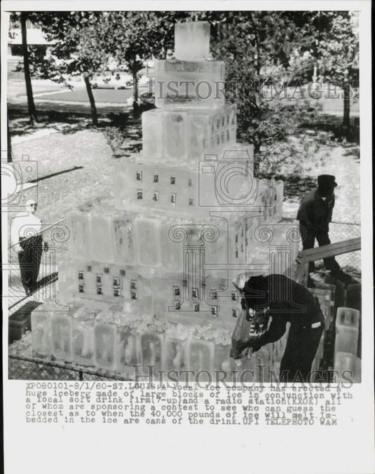 1960 Press Photo 7-Up & KXOK sponsor ice melting contest, St. Louis, Missouri- Historic Images
