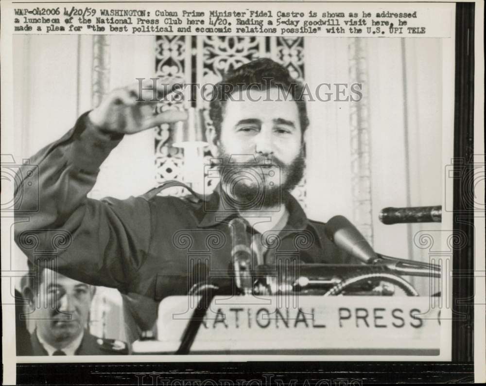 1959 Press Photo Fidel Castro speaking at National Press Club luncheon, D.C.- Historic Images