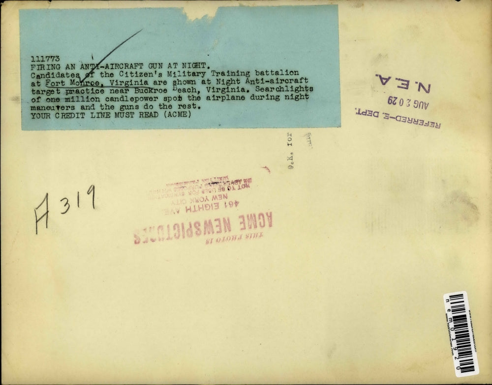 1929 Press Photo Citizens Military Training target practice at Ft Monroe