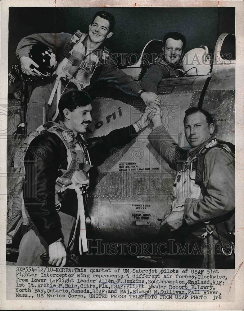 Load image into Gallery viewer, 1953 Press Photo Quartet of UN Sabrejet pilots of USAF 51st Fighter.
