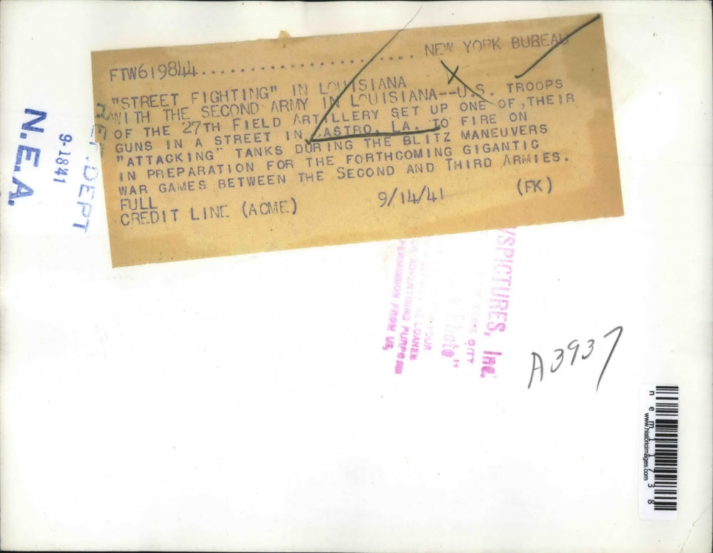 1941 Press Photo Castor, La. Second Army field artillery on manuevers