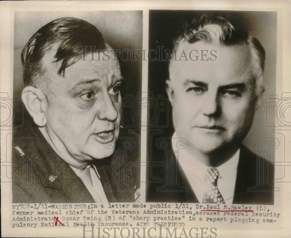 1949 Press Photo Dr. Paul Hawley of VA &amp; Oscar Ewing of Federal Security Admin.- Historic Images