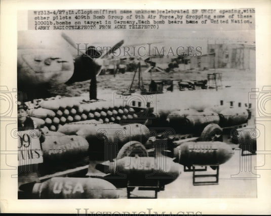 1945 Press Photo Bombs dropped by 9th U.S. Army Air Force in Germany,