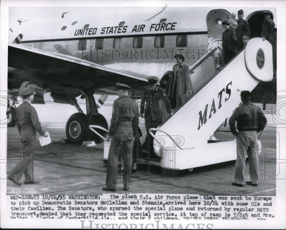 1955 Press Photo U.S Air Force Plane Pick democrat Senator McClellan and Stennis