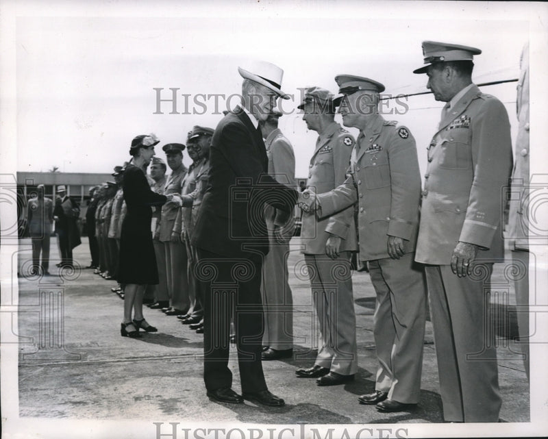 Load image into Gallery viewer, 1947 Press Photo Former Sec of War Robert Patterson and wife leaving Washington
