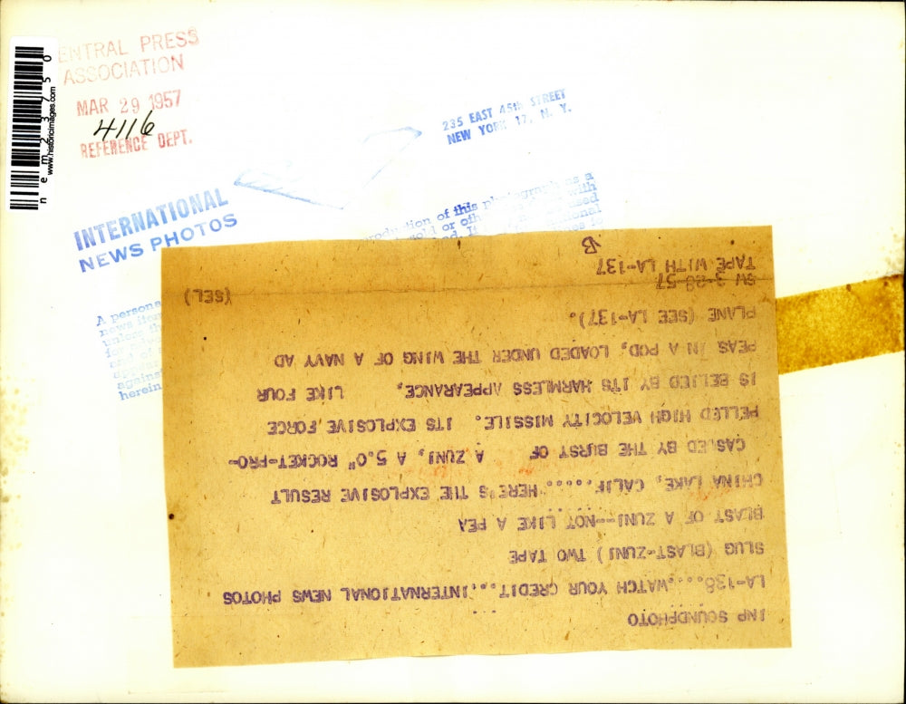 1957 Press Photo Zuni Rocket Propelled high velocity Missile blasted.