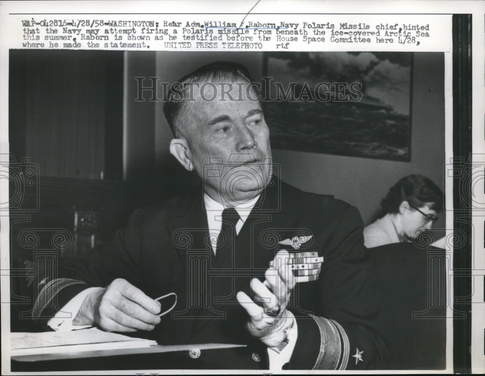 1958 Press Photo D.C. Rear Adm Wm Raborn, Polaris misisle chief