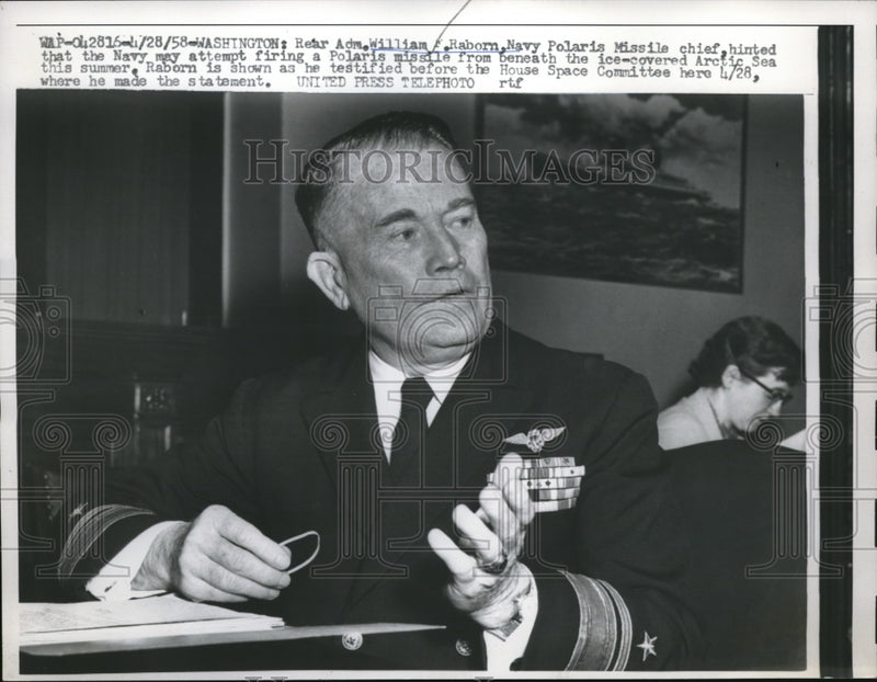 Load image into Gallery viewer, 1958 Press Photo D.C. Rear Adm Wm Raborn, Polaris misisle chief
