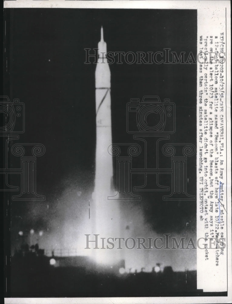 Load image into Gallery viewer, 1958 Press Photo Army Jupiter C missle launch at Cape Canaveral, Fla
