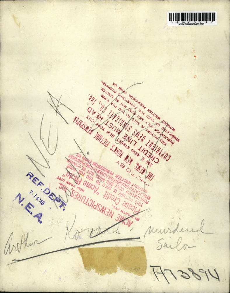 1945 Press Photo Arthur Kovaks, murdered sailor