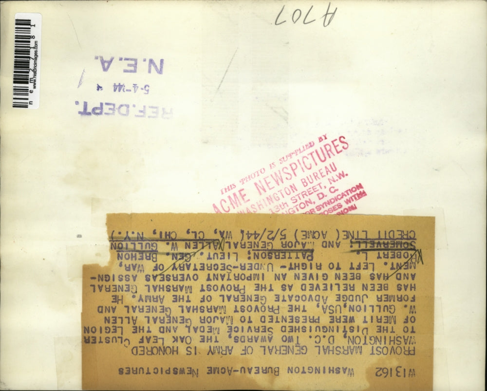 1944 Press Photo D.C. UnderSec of War RL Patterson, Lt Gen B Somervell,