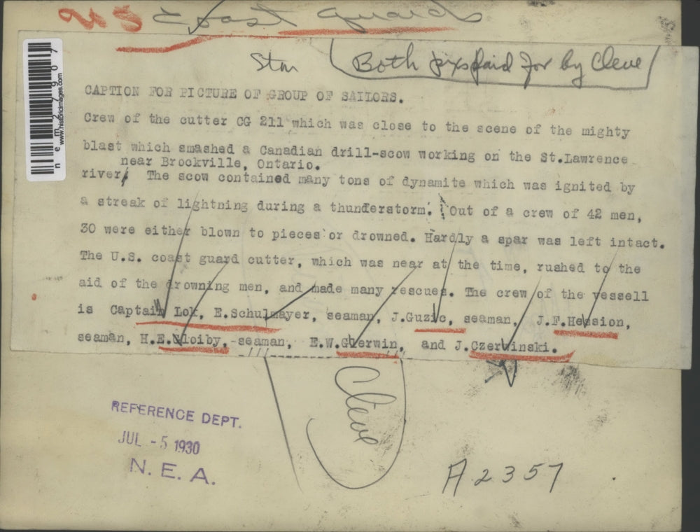 1930 Press Photo Coast Guardsmen Capt Schulmayer,J Guzio,JF Hession,HE Gloiby