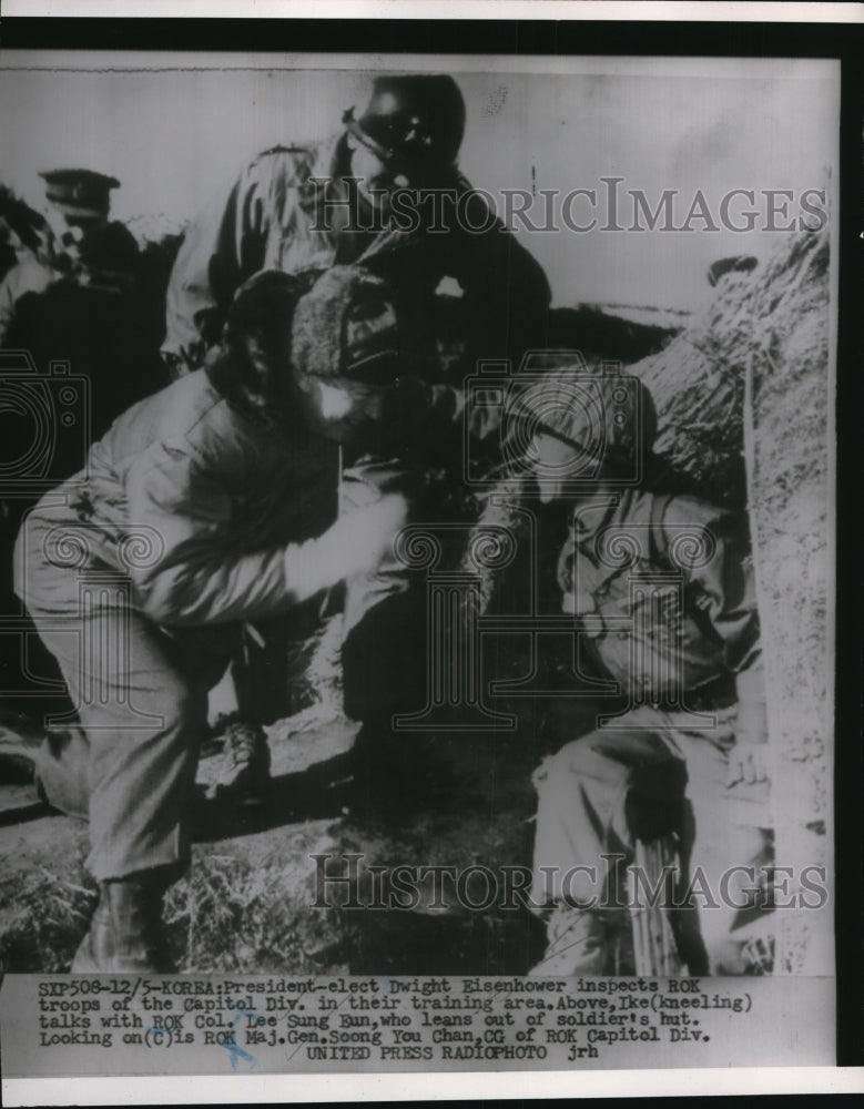 Load image into Gallery viewer, 1952 Press Photo President elect Dwight Eisenhower &amp; ROK troops in Korea
