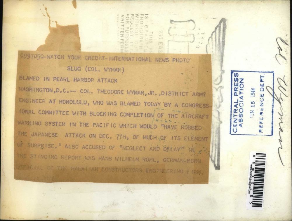 1944 Press Photo Colonel Theodore Wyman Jr District Army engineer Honolulu