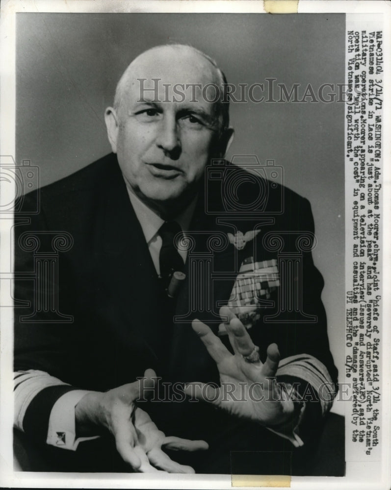 1971 Press Photo Admiral Thomas Moorer chairman Joint Chiefs of Staff in DC